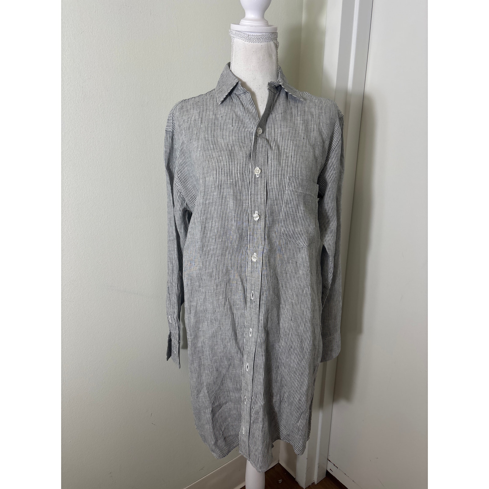 Emily Phillips Nashville Blue Pin Stripe Long Sleeve Linen Shirt Dress Sz 4